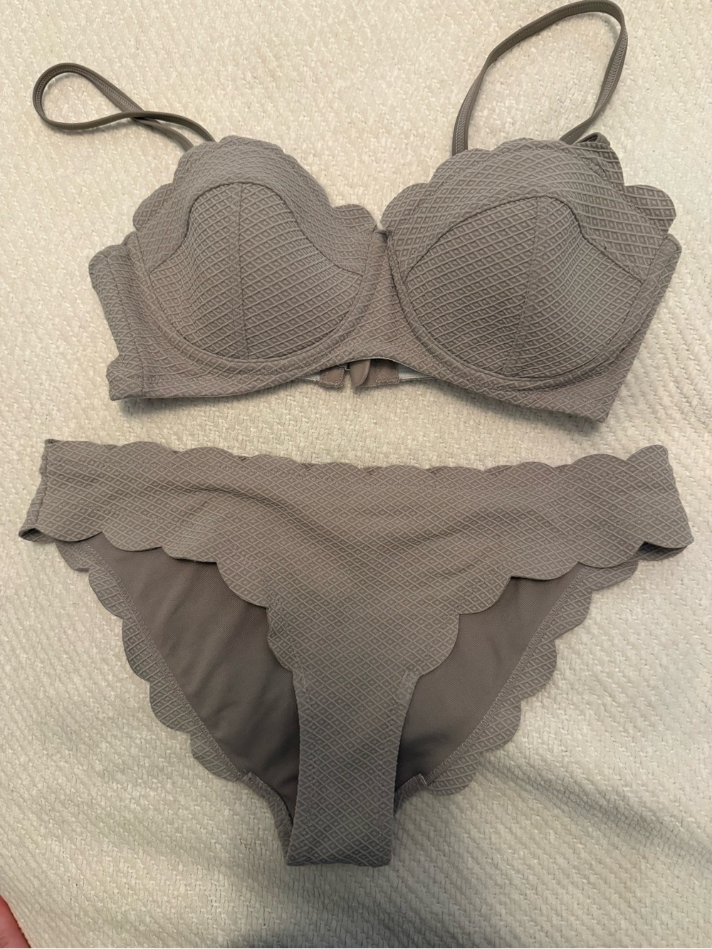 Scalloped Textured Bikini Set in Taupe